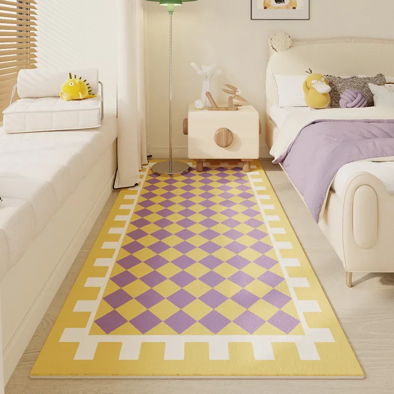 

Square Small Fresh Candy Color Living Room Carpet 2024 New Girl Room Bedroom Non Slip Carpets Bedside Blanket Soft Thickened Rug