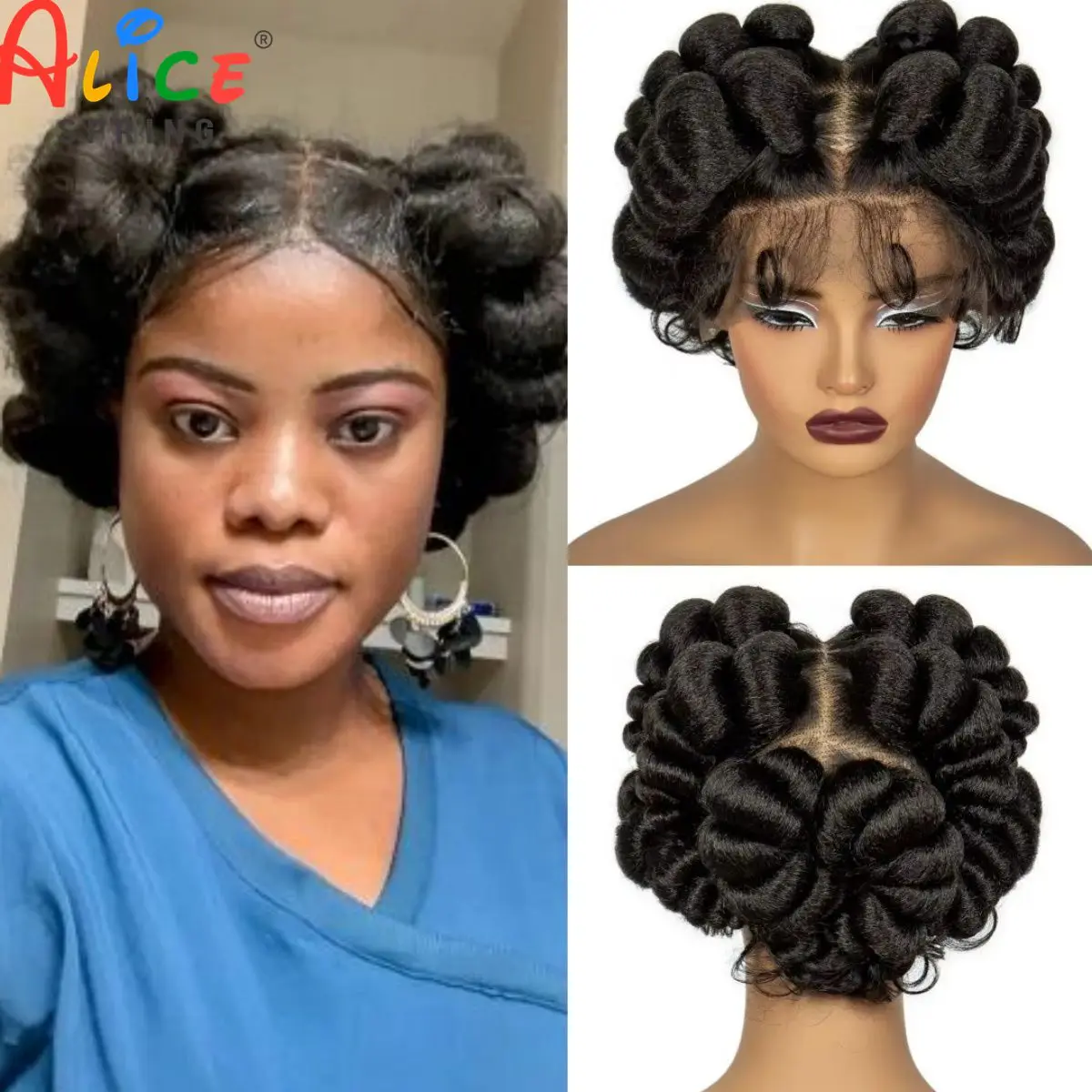 6Inch Transparent Full Lace Braided Wigs Short Cute Handmade Bantu Natural Color Synthetic Braided Lace Wigs Knotless Braids Wig