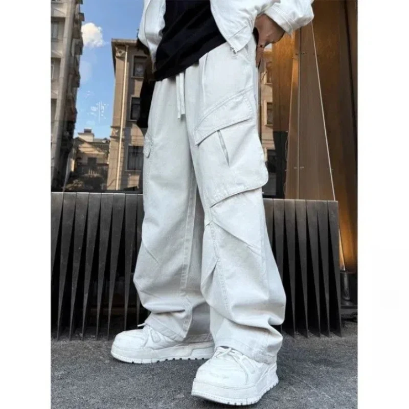 

Весенне-осенние однотонные эластичные повседневные брюки с высокой талией и карманами, женская одежда-карго, широкие брюки в консервативном стиле