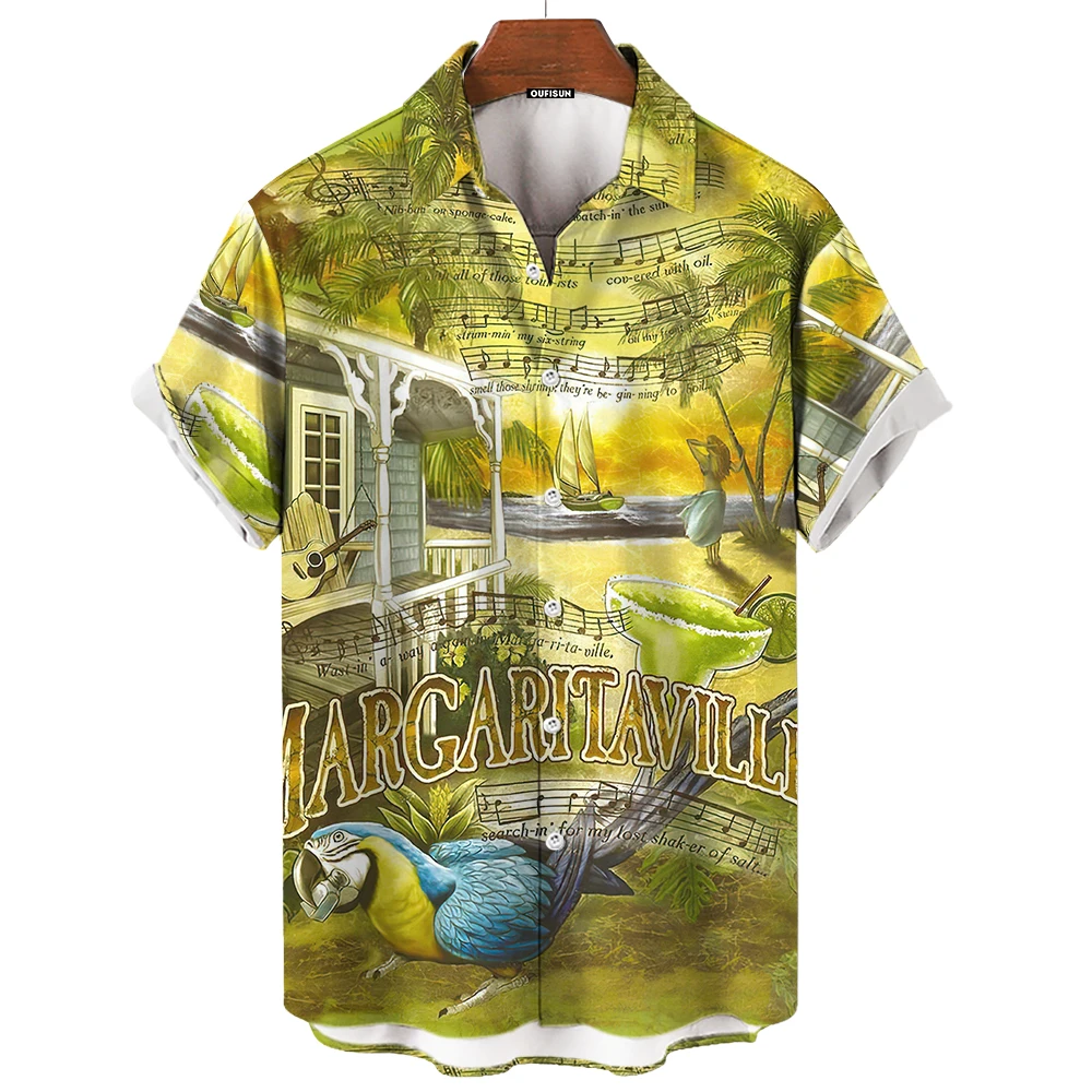 Men\'s Hawaiian Shirt Summer Short Sleeve Shirt 3D Parrot Print Pattern Casual Resort Clothing Lapel Button-Down Shirt T-Shirt