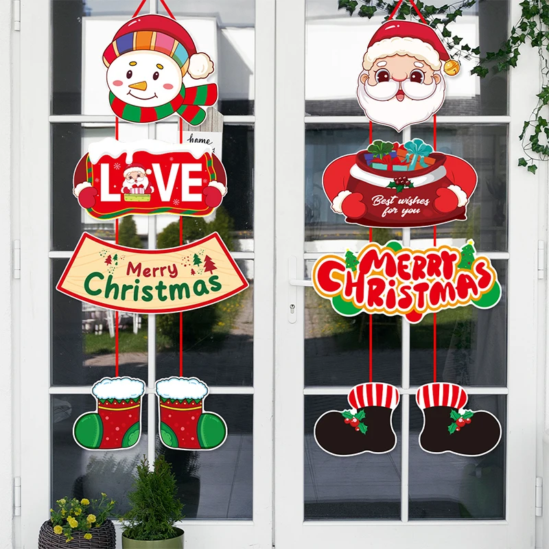 Cartel colgante decorativo de Navidad para puerta, adornos navideños para el hogar, Papá Noel, muñeco de nieve, alce