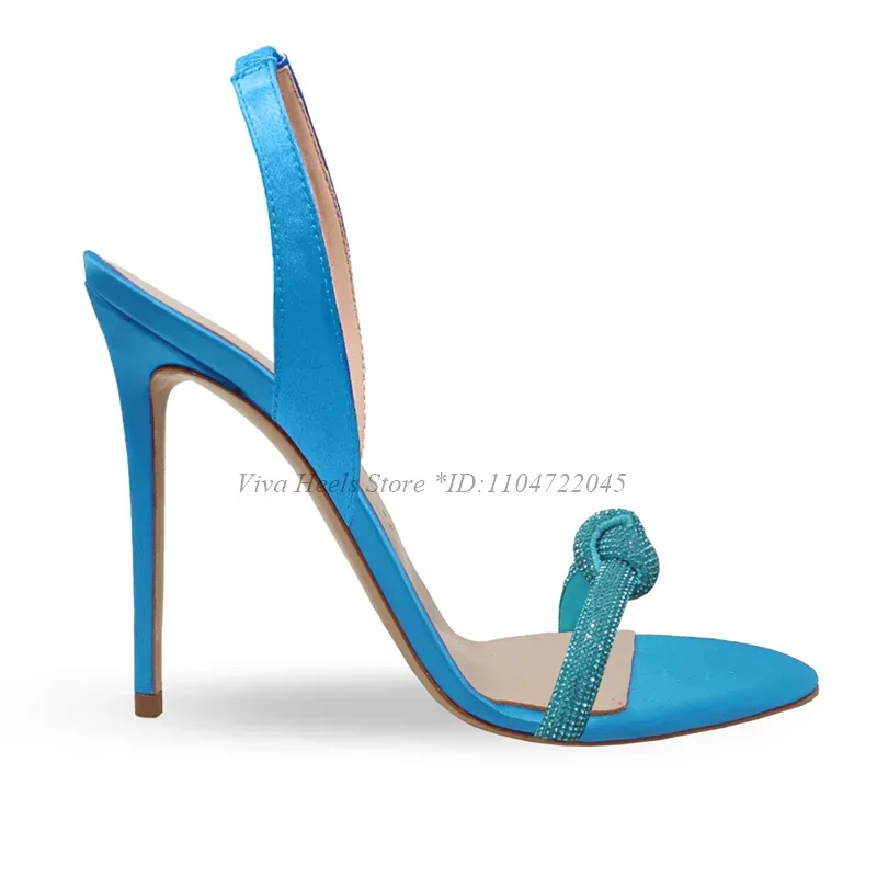 Summer Stiletto Crystal Bow Satin Colorful Sandals Women's Big Size Sexy High Heels Blue/Black Party Designer Cheap Shoes