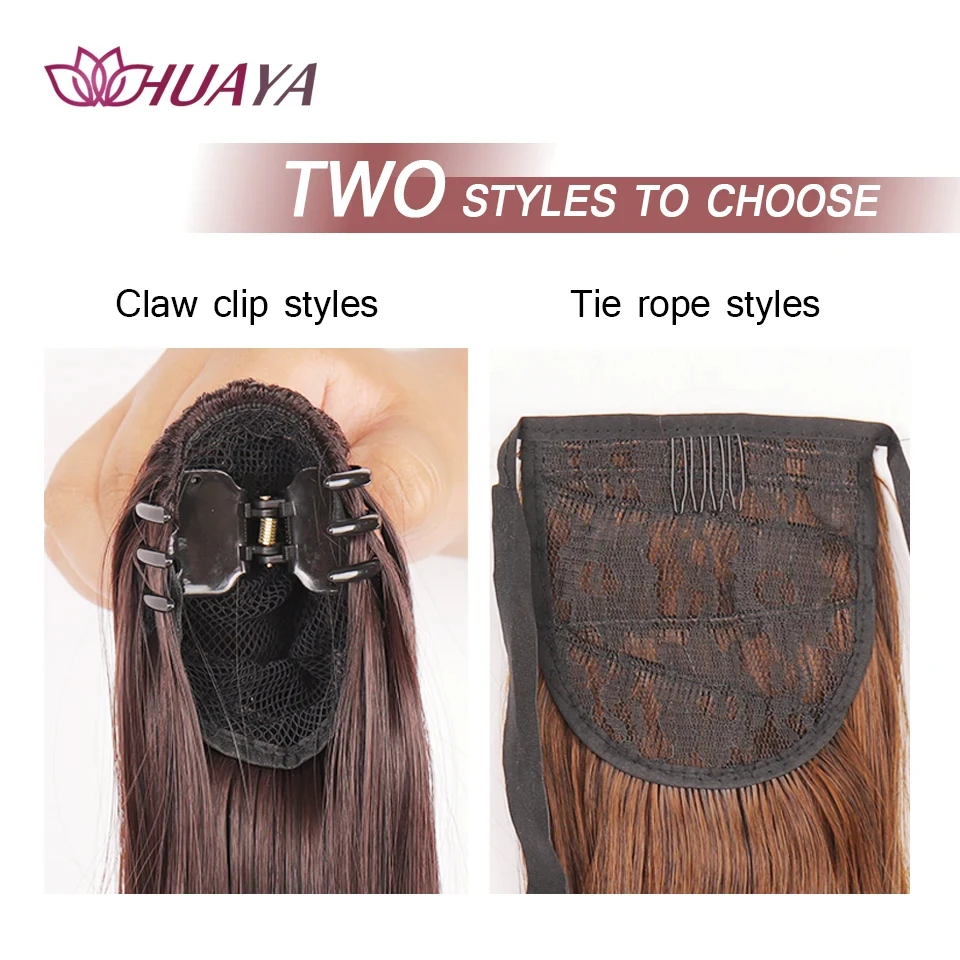 HUAYA-Cola de Caballo ondulada recta sintética con Clip de agarre, Peluca de cola de caballo rizada, cola de caballo falsa, cabello esponjoso para mujeres y niñas