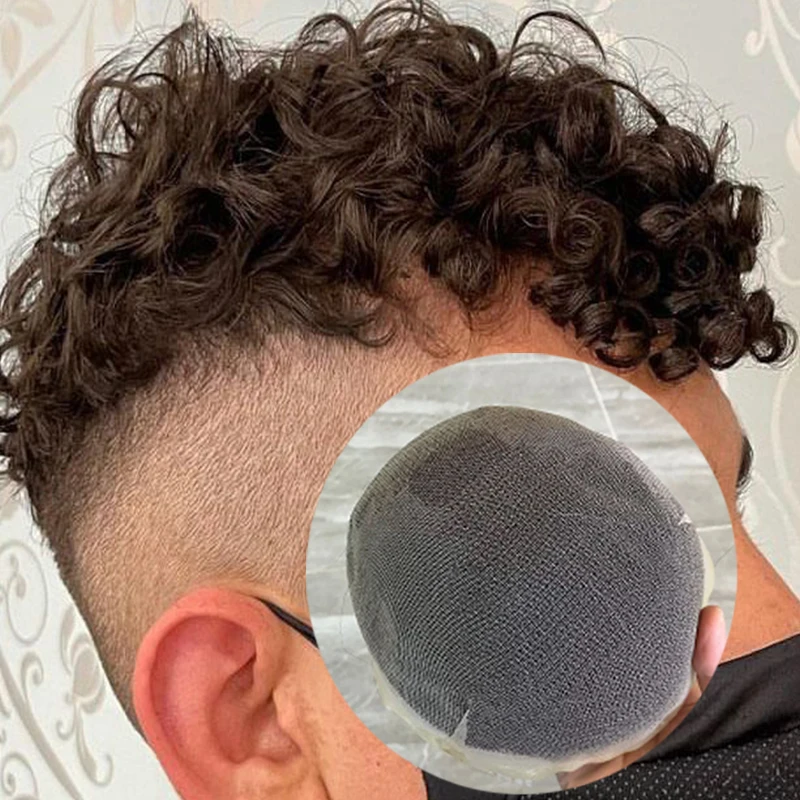 24mm Curly 1B65 1B80 Grey Black Natural Hairline Durable Full Swiss Lace Toupee Human Hair Wig Breathable Bleach Knots Prothesis