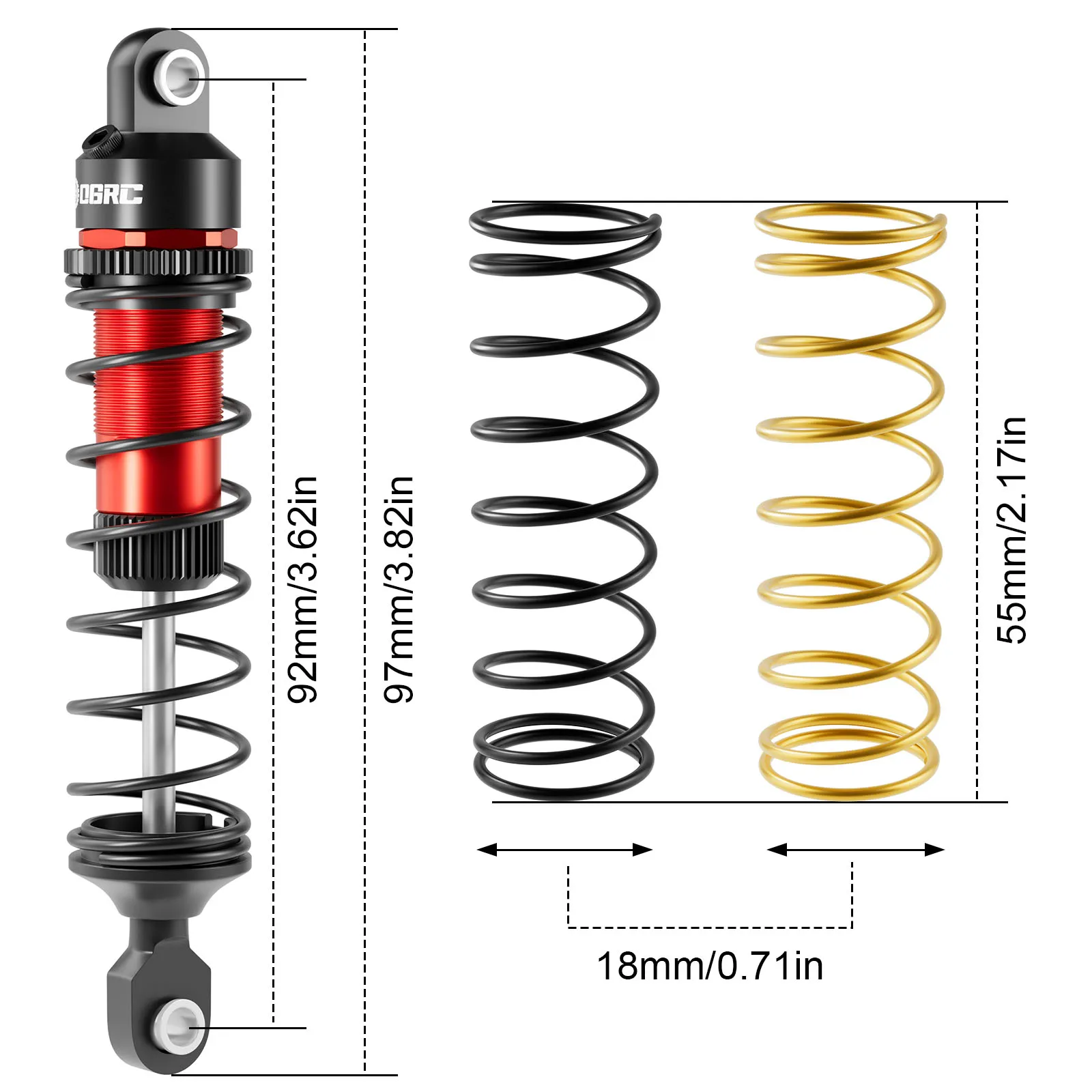 OGRC 92mm Shock Absorber with Progressive Springs for 1/16 Traxxas Mini Maxx XRT 1/10 TRX4 SCX10
