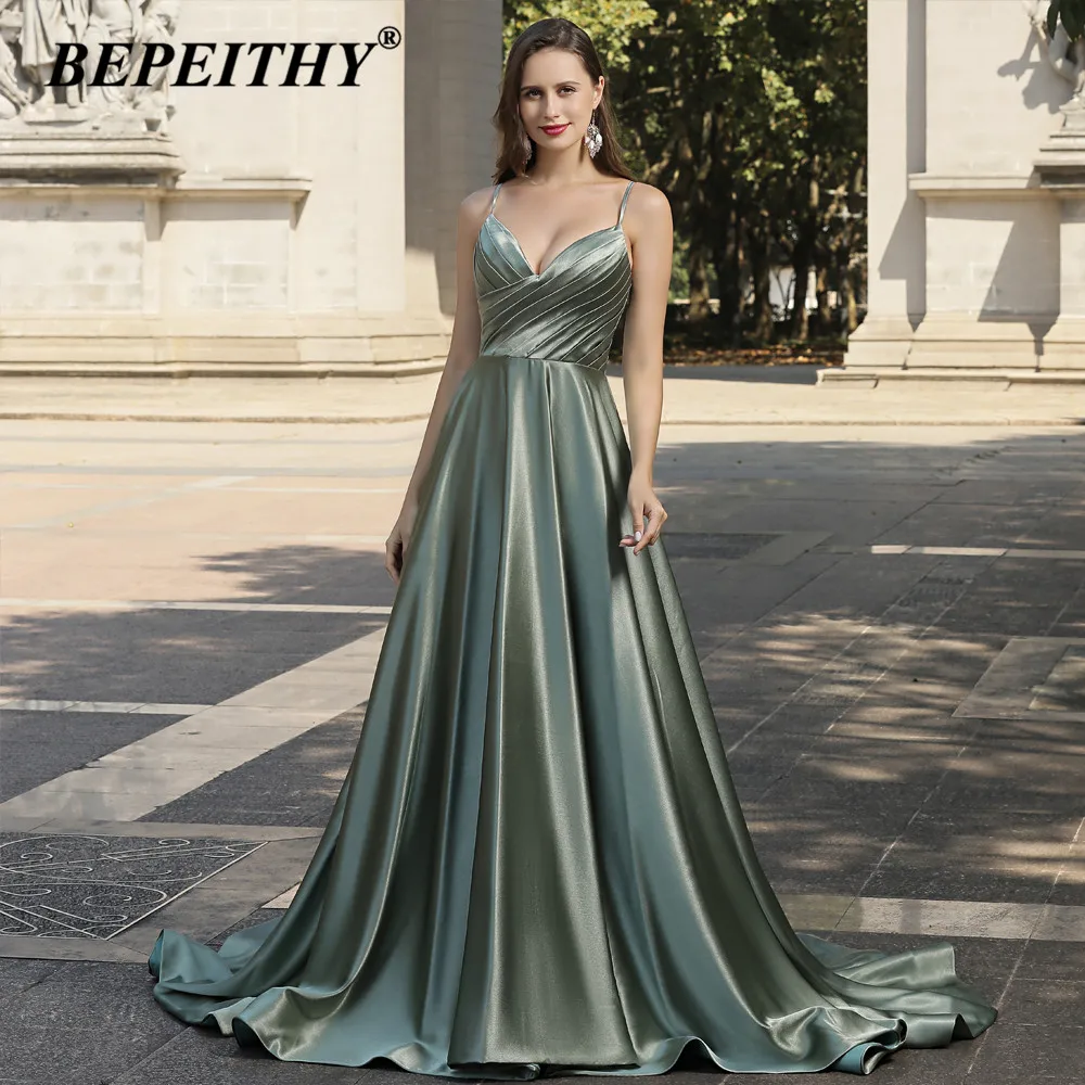 BEPEITHY-Vestido largo de noche verde aguacate, sin mangas, línea A, elegante, para fiesta de graduación, primavera 2022