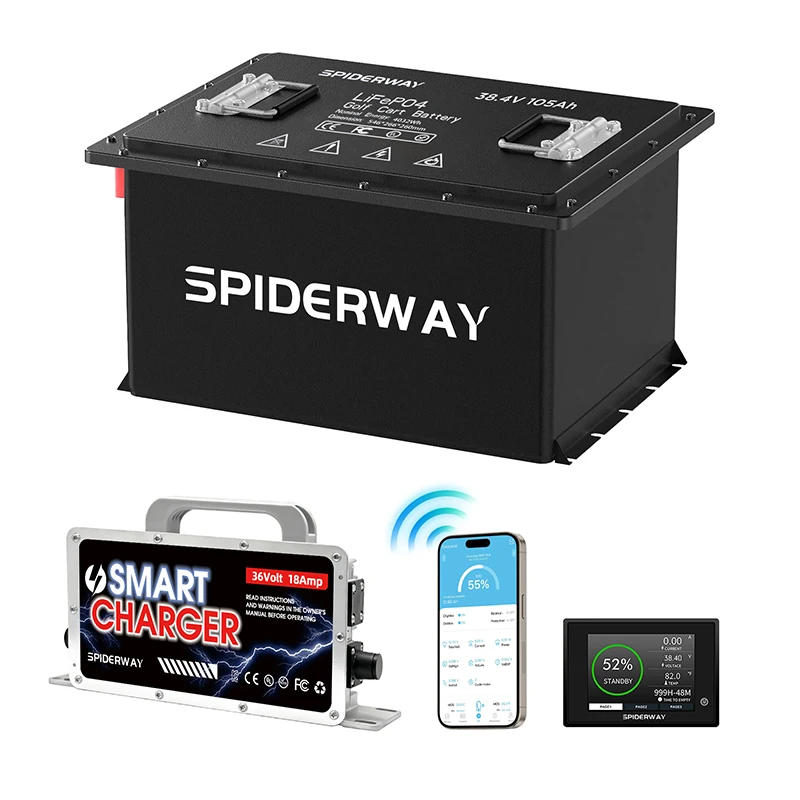 36V 105Ah Lithium Battery with 36V 25A Charger, 6000+ Cycles Rechargeable LiFePO4 Battery for Golf Cart Marine Solar RV