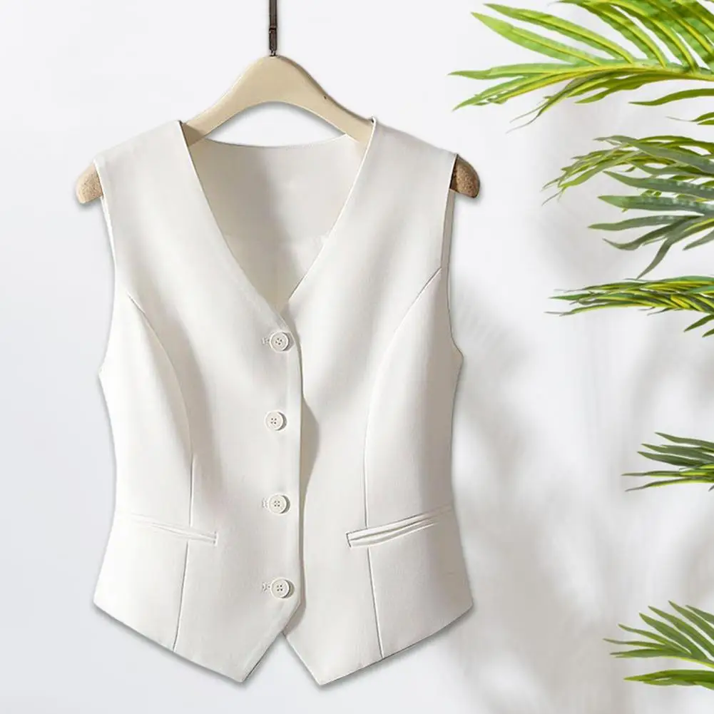 

Cropped Vest Women Waistcoat Fashion Buttons Tops Vintage V Neck Sleeveless Coats Outerwear White Black Chic Jacket