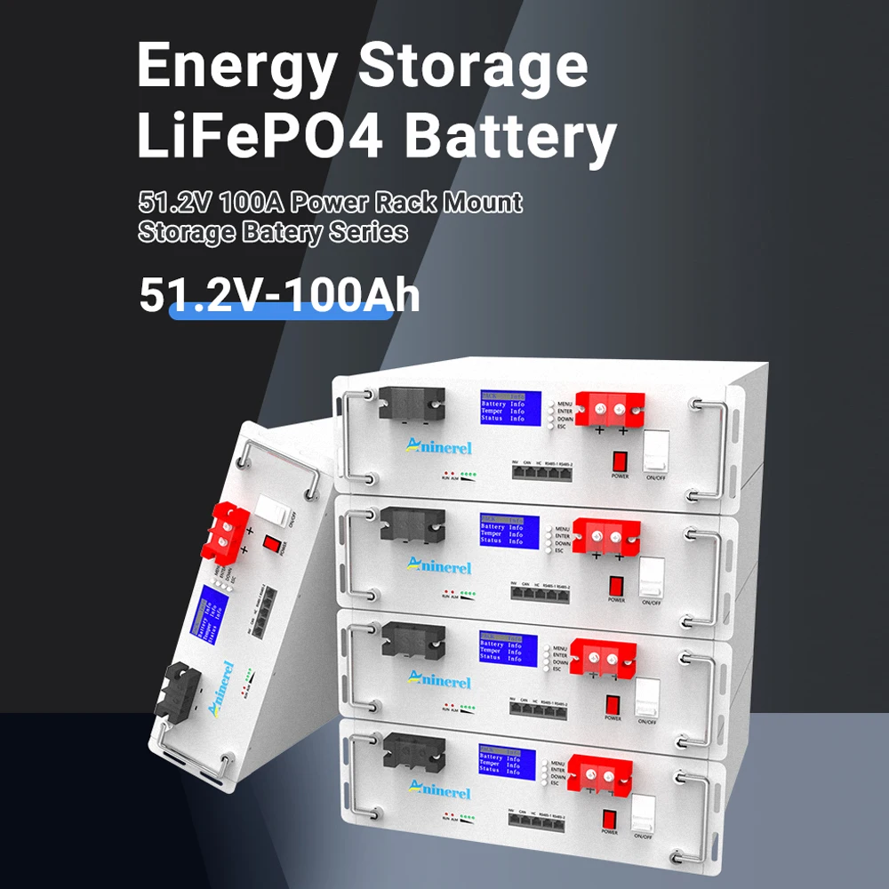 Aninerel 51.2V 100AH LiFePO4 Battery 6000+ Cycles Rack-mounted Home/Rv/Outdoor Solar Storage Power Built-in BMS Support Parallel US In Stock