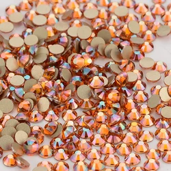 High Quality SS3-SS50 Amber Glass Flatback Rhinestone Yellow Glitter Round Golden Bottom Glue On Stones for Nail Art Clothes