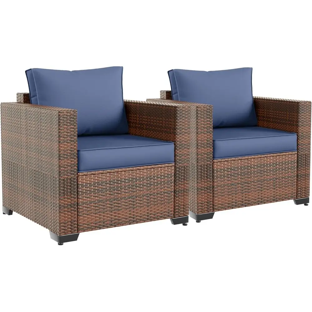 

Blue High-Back Waterproof Outdoor Sofa Chair Set with Non-Slip Cushions and Cover, 2-Pack