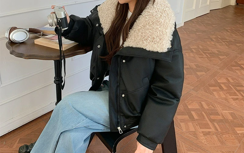 

2025 New Versatile Women's Short Down Cotton Jacket Winter Flip Collar Cotton Jacket