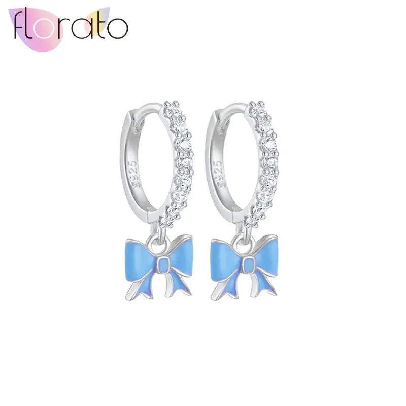 

925 Sterling Silver Needle Exquisite Cute Bow Colored Glue Drop Pendant Earrings Women's Casual Fashionable Accessories Gifts