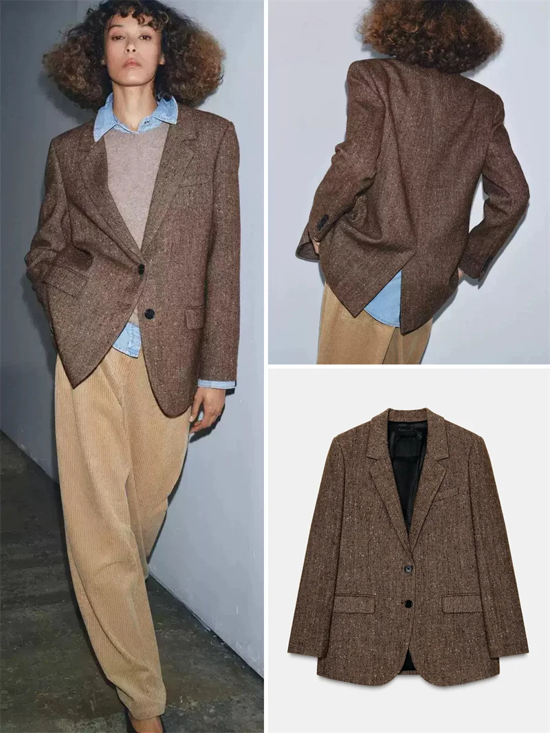 

Ретро-стиль: Женское повседневное пальто из смесовой ткани с длинными рукавами, универсальное, для осени и зимы, модное.