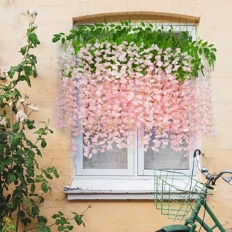 110cm Wisteria Fake Artificial Silk Flower Vine Hanging Garland Hanging for Wedding Party Garden Outdoor Office Wall Decoration