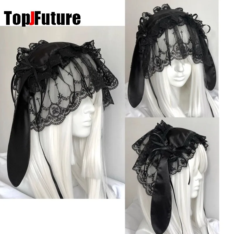 

Y2K Dark Gothic Lolita Handmade Headband versatile rabbit ears bunny Subculture Women's bow hairband Hair hair band Accessory