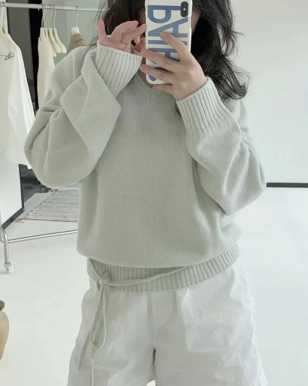 

PREON осень-зима, новый женский шерстяной свитер с v-образным вырезом и поясом, длинный вязаный топ све, свободный крой для поездок на работу