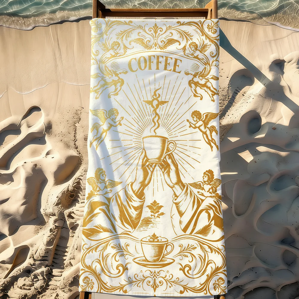Art Golden Retro Coffee Towel Sports Quick Dry Travel Camping Sandproof Soft Light Large Beach Towel