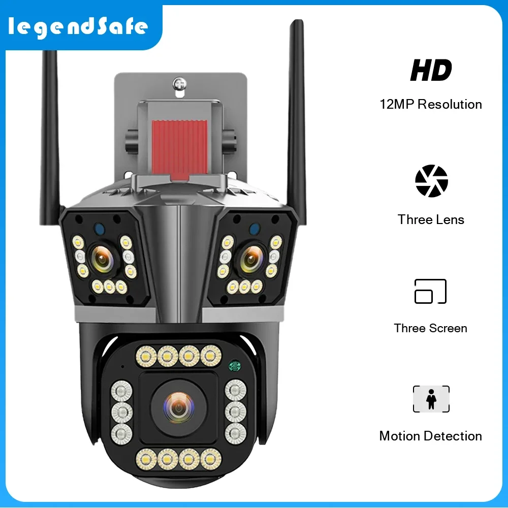 

12MP HD IP Camera Outdoor Four lenses Three-Screen PTZ 4MP WiFi Camera Security Protection CCTV Color Night Vision