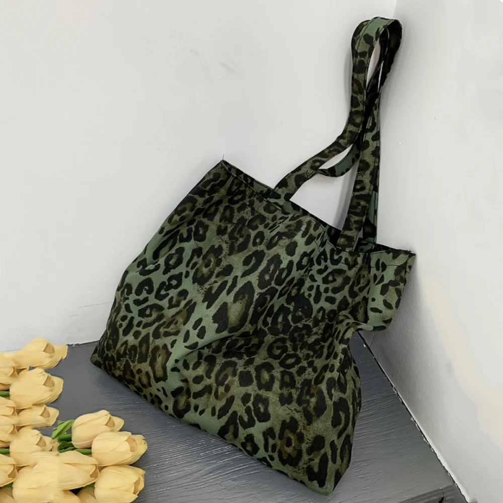 Bolso de hombro con estampado de leopardo para mujer, bolsa de lona de gran capacidad para compras, bolsos de ocio elegantes Vintage, bolso de tela