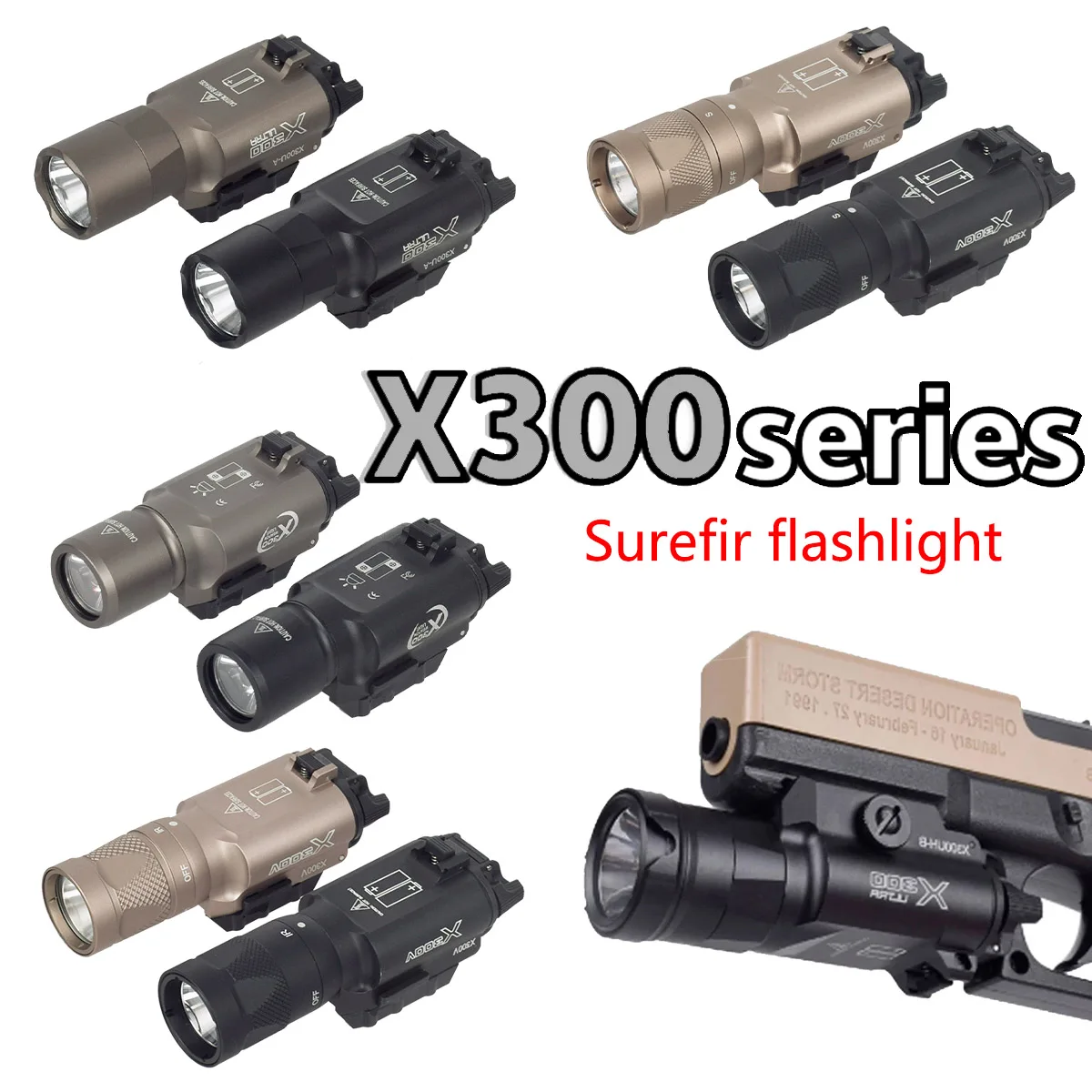 

Tactical Surefir X300 Ultra X300U X300V XH35 Metal Pistol Gun Strobe LED Light Fit 20mm Rail Airsoft G17 G19 Weapons Lights