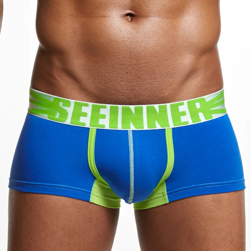 Mens Seeinner Underwear Cotton Boxers Shorts U Convex Pouch Low Rise Swim Bikini Shorts Breathable Ropa Interior De Playa