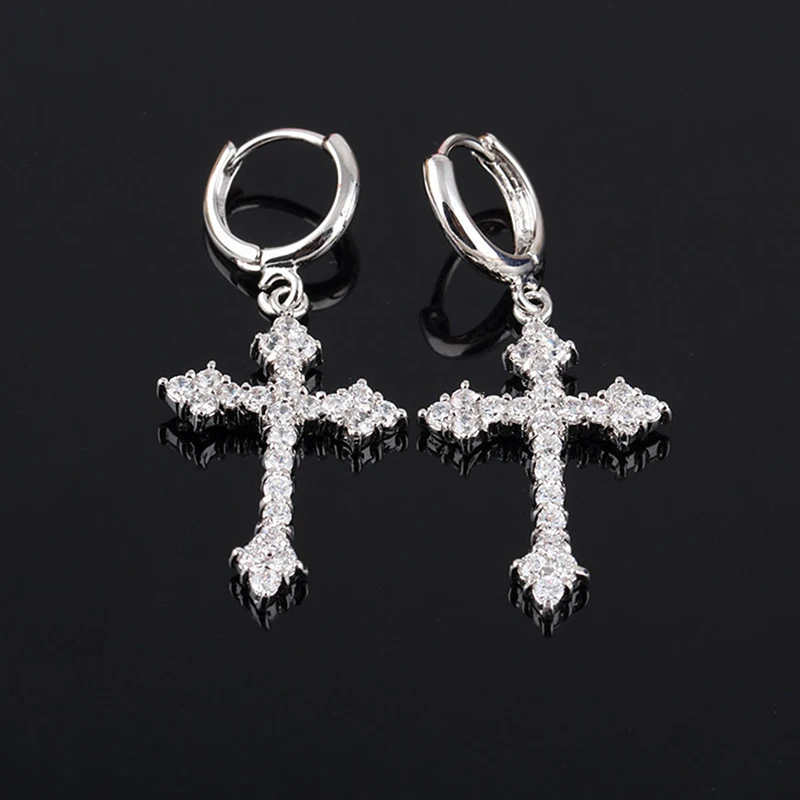 1Pc Zircon Crystal Cross Earrings For Women Drop Earrings Gothic Punk Hip Hop Female Piercing Dangle Earrings Jewelry