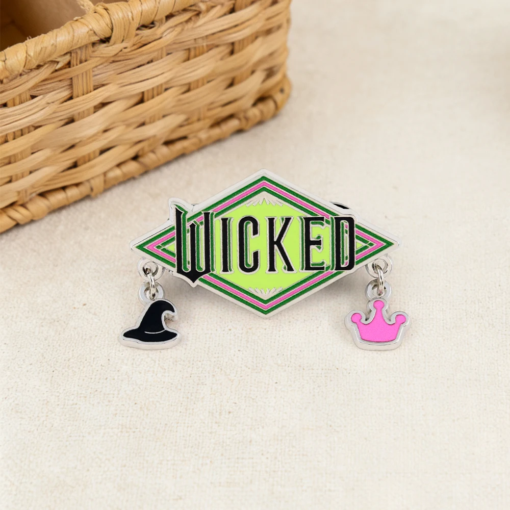 

Wicked Musical Enamel Brooch Witch Hat And Crown Pendant Broadway Inspired Badge Backpack Jacket Accessory Collectible Gift