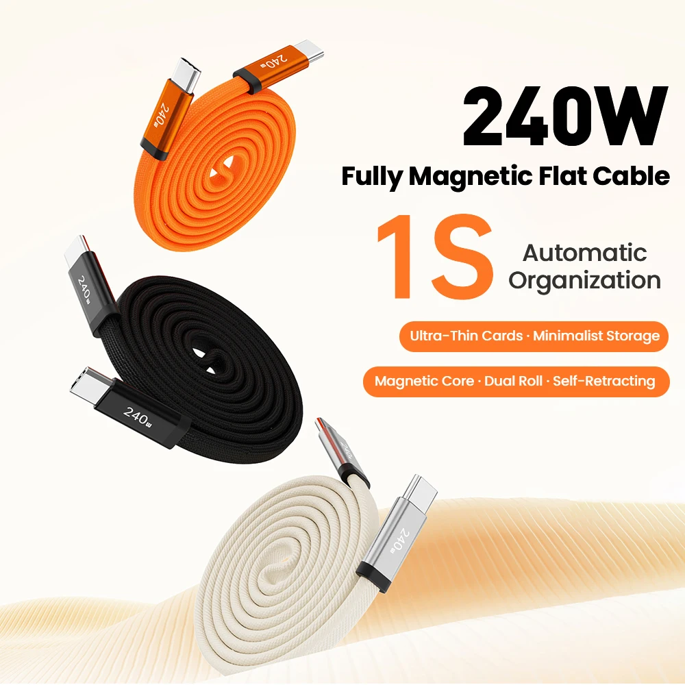 Cable de Carga Rápida Magnético Tipo-C de 240W, Cable de Datos Tipo C a USB C para Samsung iPhone 17 16 15, Tableta, Laptop, Transferencia de Datos y Carga