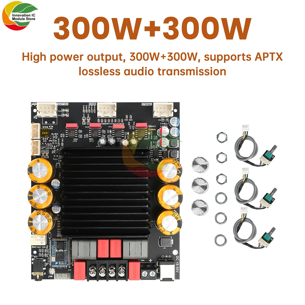 

DC 18-50V 3002T PRO Qualcomm QCC3034 BT Digital Amplifier Board 2.0 Channel APTX Lossless 300W+300W