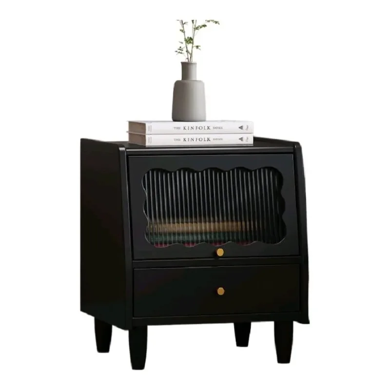 

Black bedside table small all-solid wood simple modern home bedroom medium antique master bedroom high-end small apartment