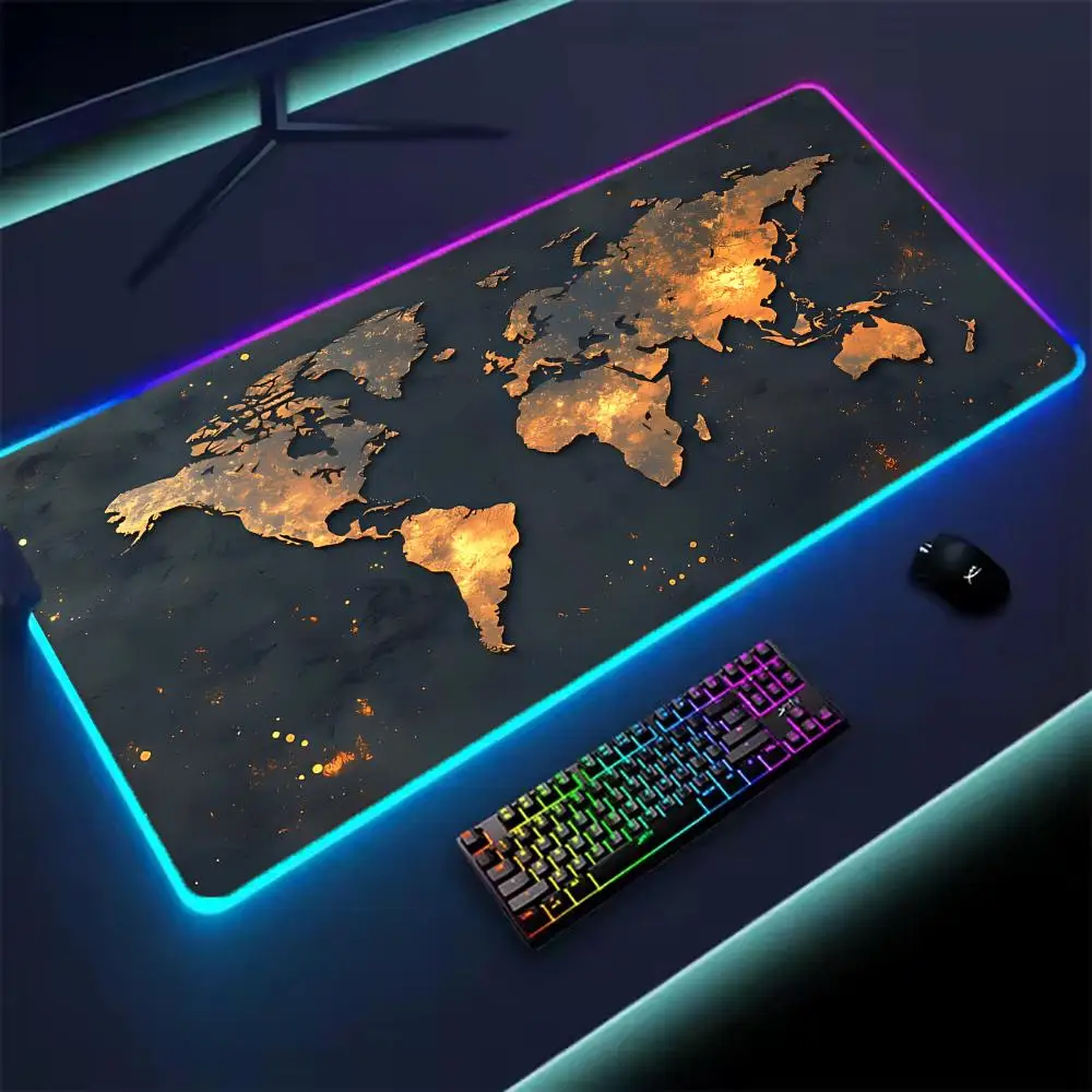 

map Mouse Pad XXL RGB Gaming Mouse Pad Gamer Accessories Large LED Light Mousepads PC Computer Desk Mat with Backlit