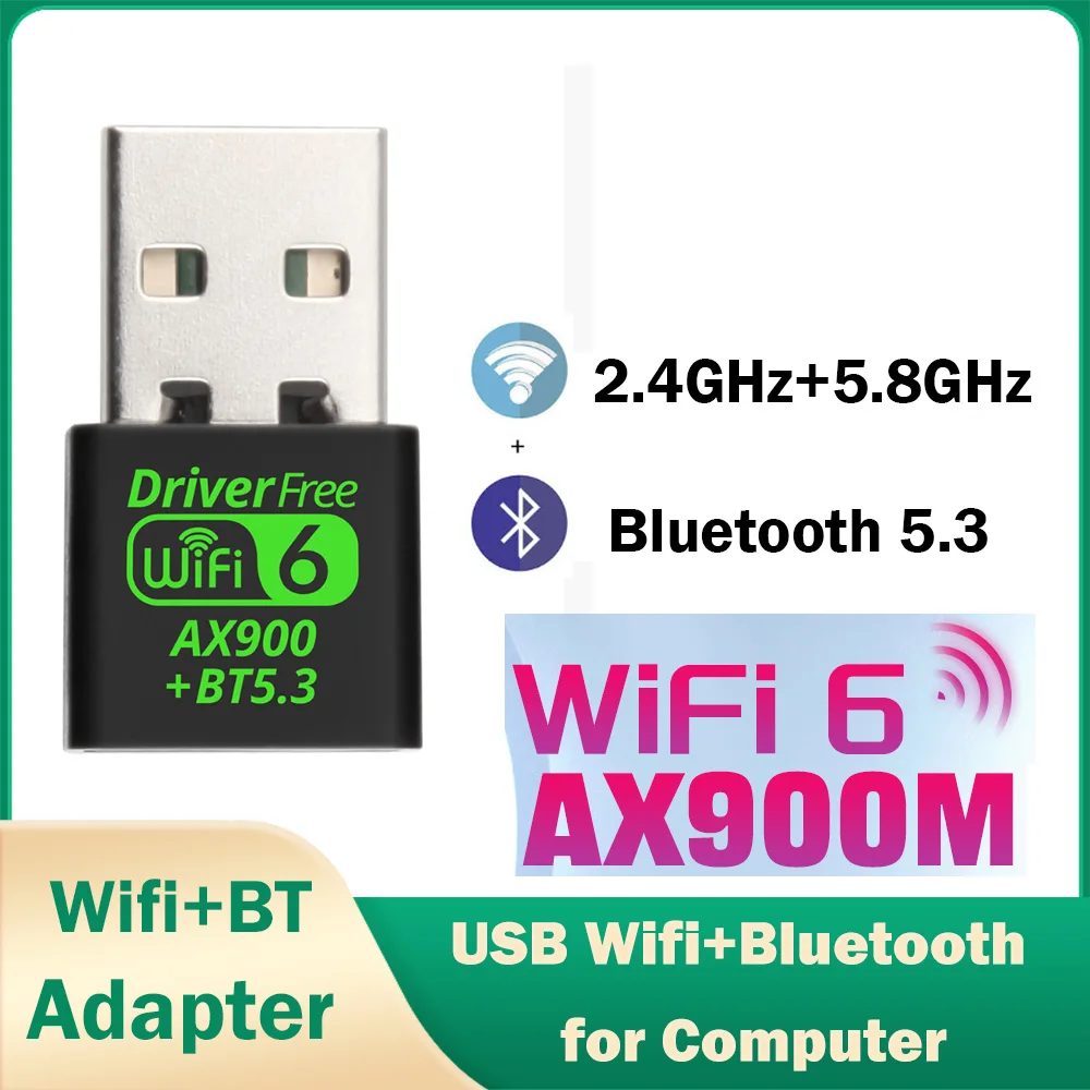 

USB WiFi6+Bluetooth5.3 AX900 2 in 1Wireless Adapter Dual Band 2.4G&5GHz Dongle For Computer PC Laptop Window System