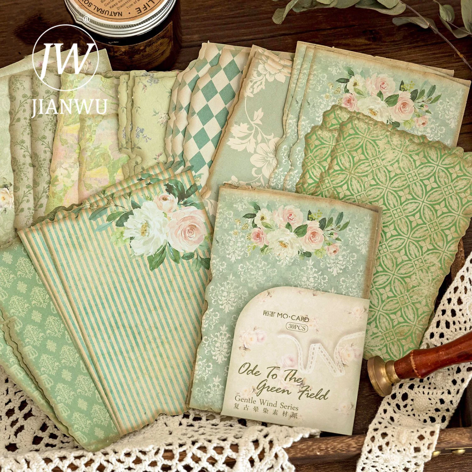 JIANWU 30 Sheets Gentle Wind Series Vintage Flower Pattern Decor Material Paper Creative DIY Journal Collage Material Stationery