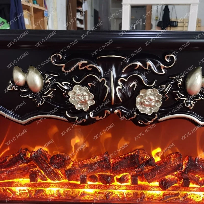 Lblack carved fireplace TV cabinet background wall  decorative cabinet simulation household heating