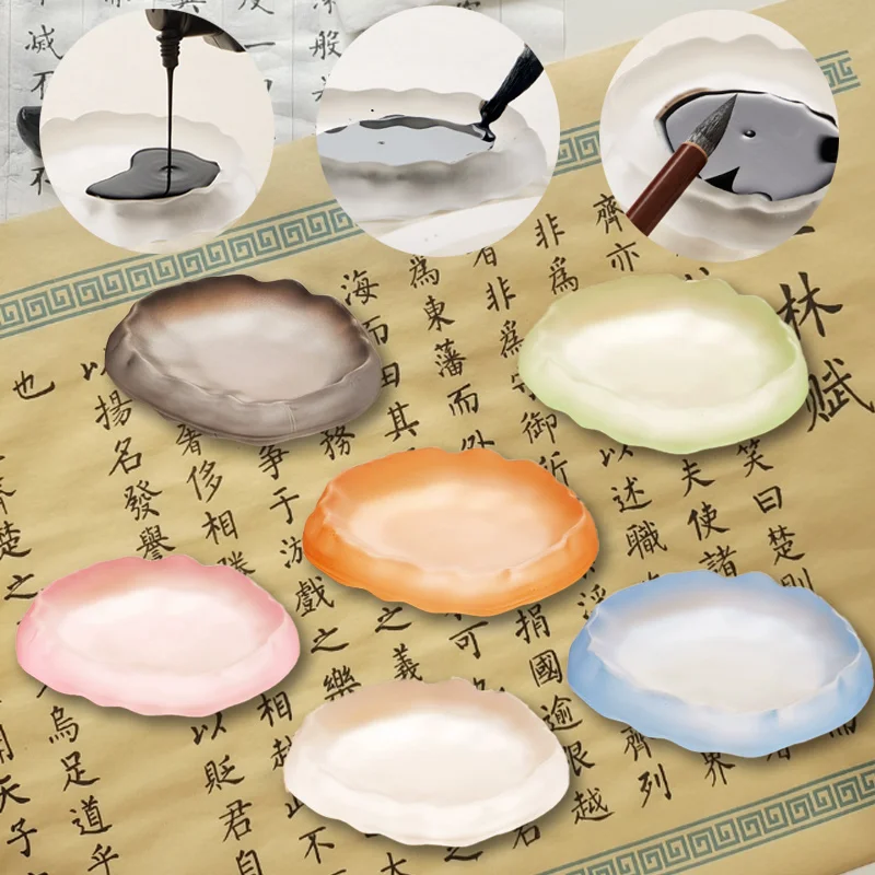 

Crystal Frosted Glass Palette Inkstone Multi-function Easy To Clean Sketching Color Mixing and Blending Pen Washing Pen Holder