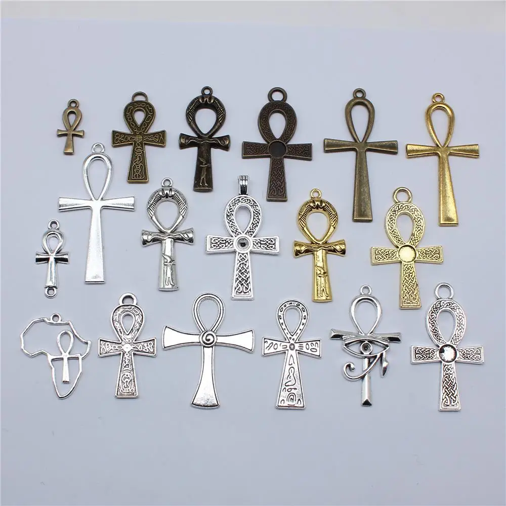 10pcs Charms Ancient Egypt Ankh Life Symbol Cross Pendants DIY Crafts Making Findings Tibetan Life Key Ankh Cross Charms