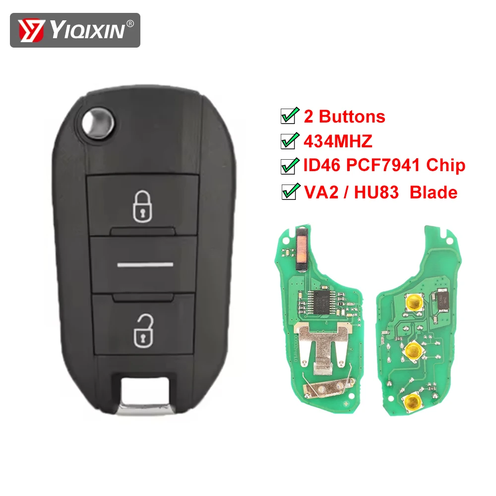 

434Mhz Remote Car Key For Peugeot 208 2008 301 3008 408 508 For Citroen C3 С2 C5 C Elysee C4 Cactus C6 DS4 DS3 ID46 PCF7941 Chi