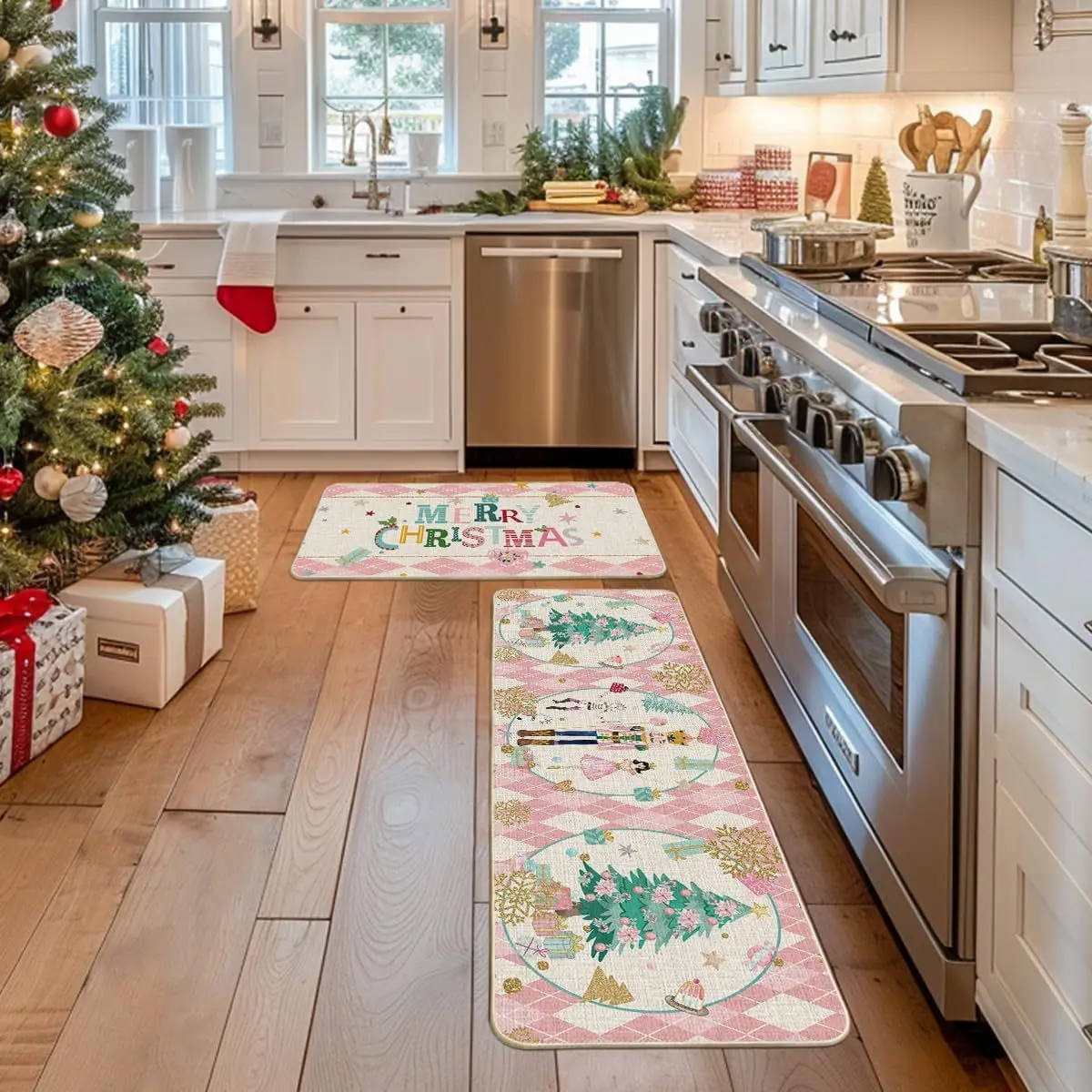 

VIKAMA 1/2-piece Christmas Collection Doormats Non-slip and Durable Entrance Hall Mats Kitchen Rugs for Festive Home Decor