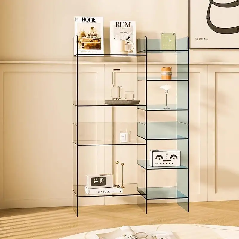 Acrylic color matching multi-layer storage display rack against the wall, high-end floor shelf children's bookcase