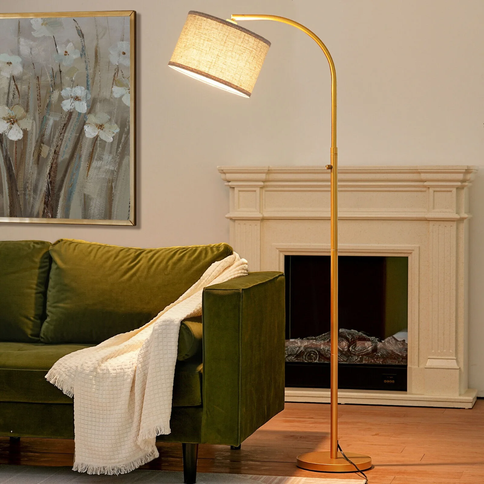 

US Dimmable Arch Floor Lamp, Adjustable Line Shade, Rotary Switch,-