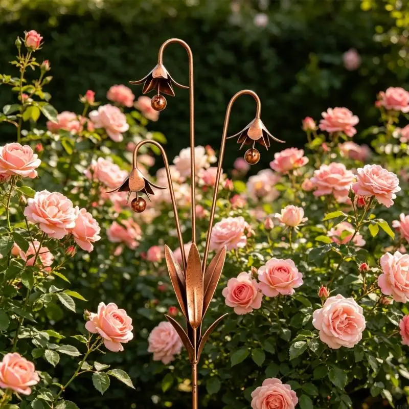 Rostiger Metall-Gartenstecker, rostige Glockenblumen-Gartenkunst, Eisen-Blumendekoration für den Außenbereich, rostiges Geschenk – Detail 7