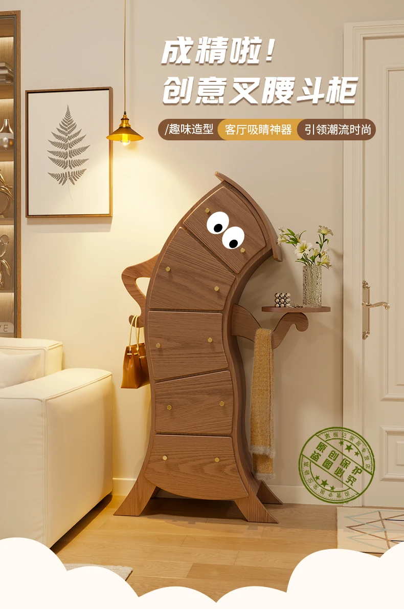 

Solid Wood Waist Chest Bedroom Storage Cabinet Robot Crooked Cabinet Light Luxury Storage Cabinet Living Room Chest