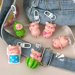 Cute Three-Dimensional Kawaii Pig Keychain Rain Coat Waterme Mobile Phone Bag Pendant Sleeping Animal Shape Keychain