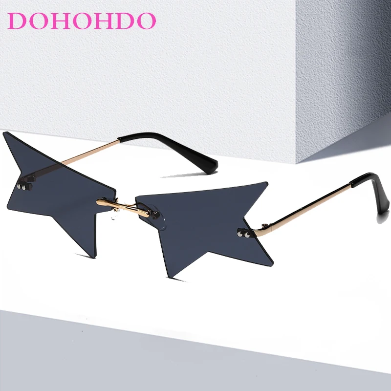 DOHOHDO Rimless Half Star Sunglasses Women New Vintage Luxury Pentagram Sun Glasses Men Punk Ins Five-Pointed Frame Party Shades