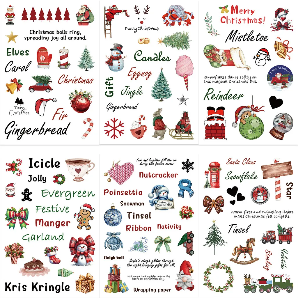 Winter Christmas Character Face Building Stickers 8 Sheets Cutout Decals for Handmade Scrapbook Golden Memory Stickers Store