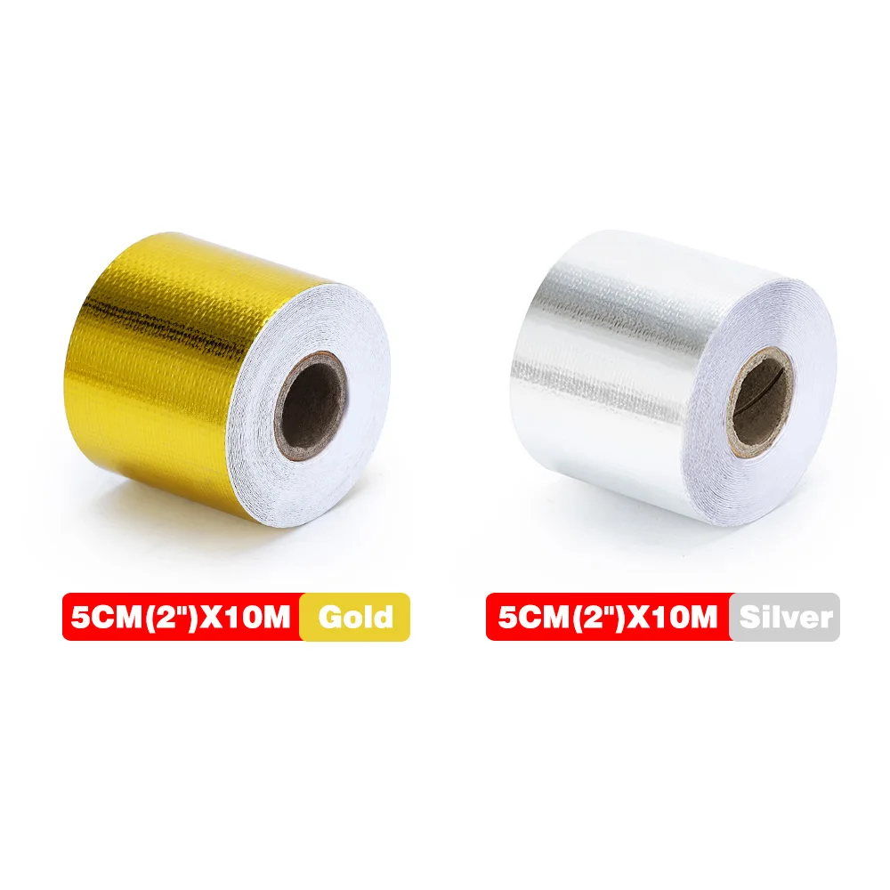 A Gold 2'' 10m Thermal exhaust Tape Air Intake Heat Insulation Shield Wrap Reflective Heat Barrier Self Adhesive Engine 2 Inch