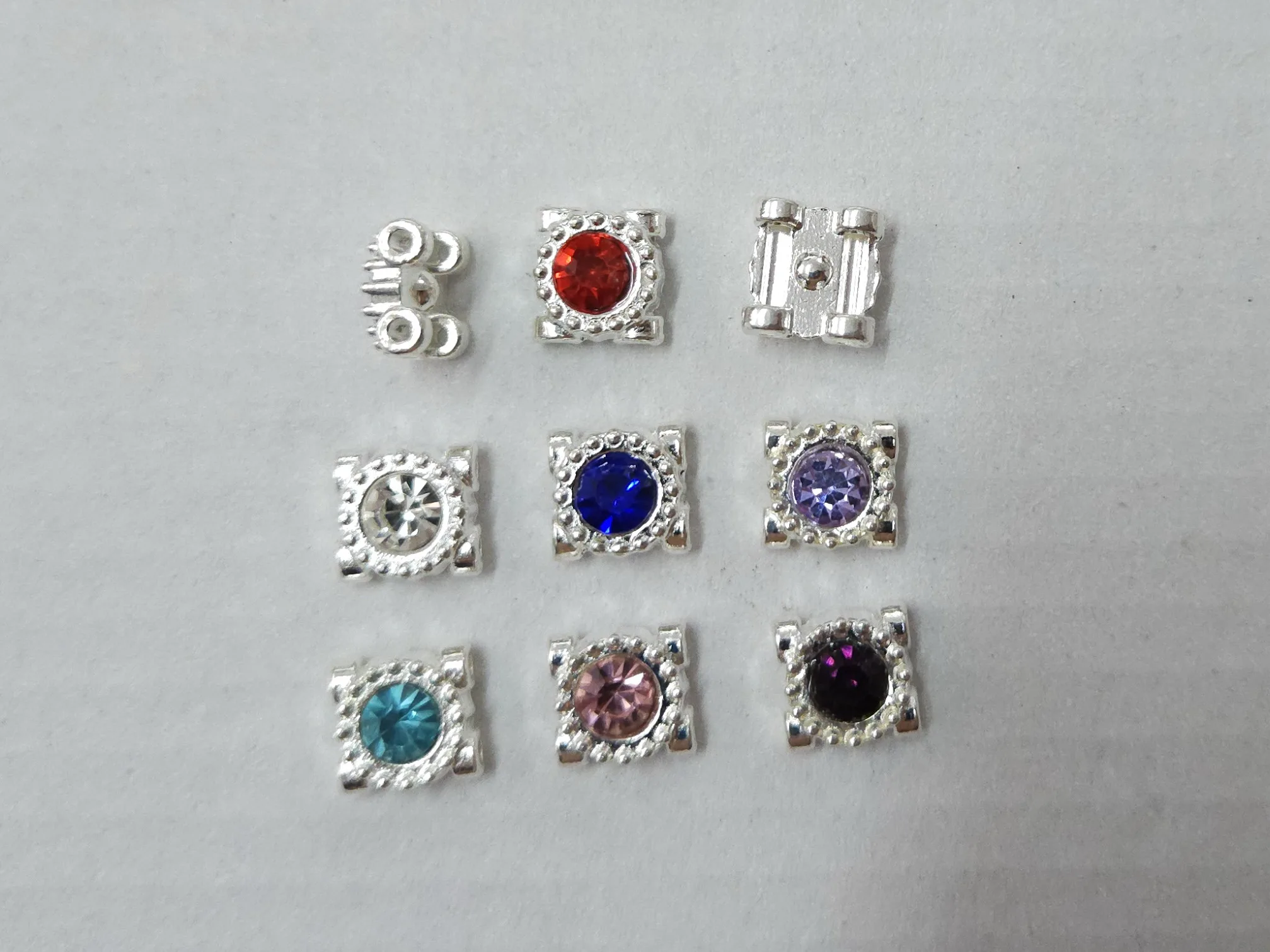 9mm silver/red/blue colour square shape rhinestone connection beads with 4 hole clasp 100pcs/lot R110 free shipping