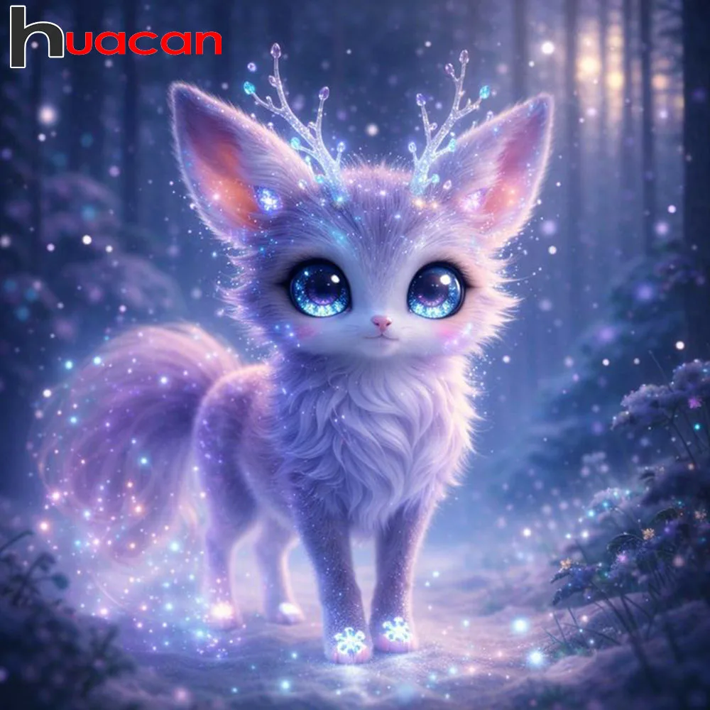 Huacan 5D-Diamantgemälde zum Selbermachen, Fuchs-Wald-Diamantmosaik, Cartoon-Tier, komplettes Set, Bild aus Strass