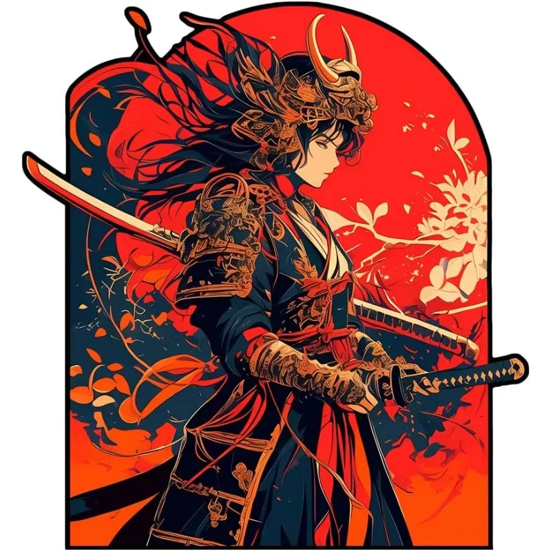 1Pc 2D Flat Samurai Warrior Vinyl Sticker, Waterproof Decal For Camper Van Bumper Decor, Holiday Gift
